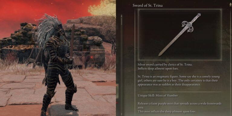 Split image showing the Sword of St.Trina.