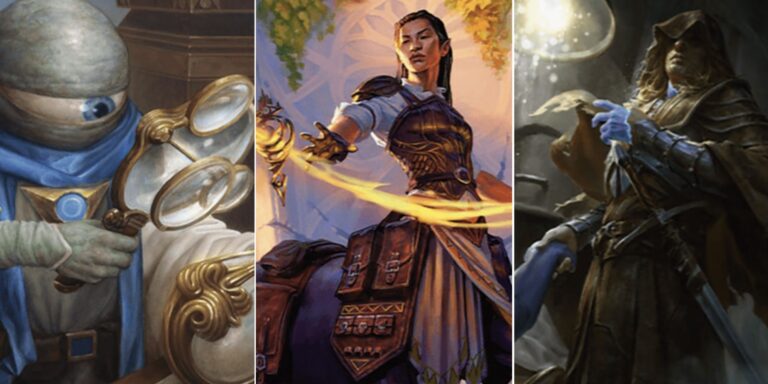Private Eye, Crowd-Control Warden, and Lazav, Wearer of Faces Magic: The Gathering cards