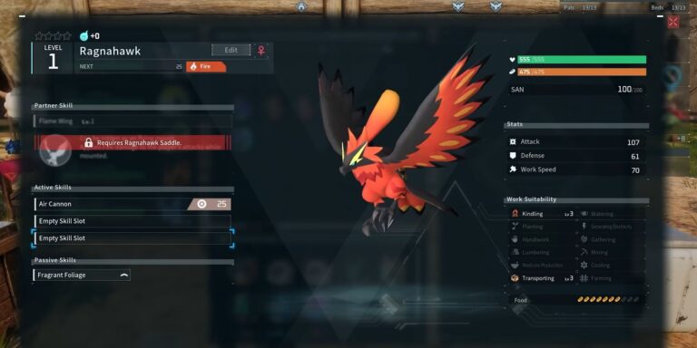 palworld stats of ragnahawk