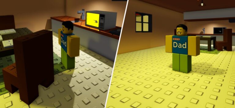 Split image of the Dad in Need More Milk on Roblox